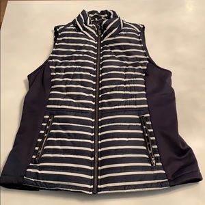 Navy and White Striped Puffer Vest